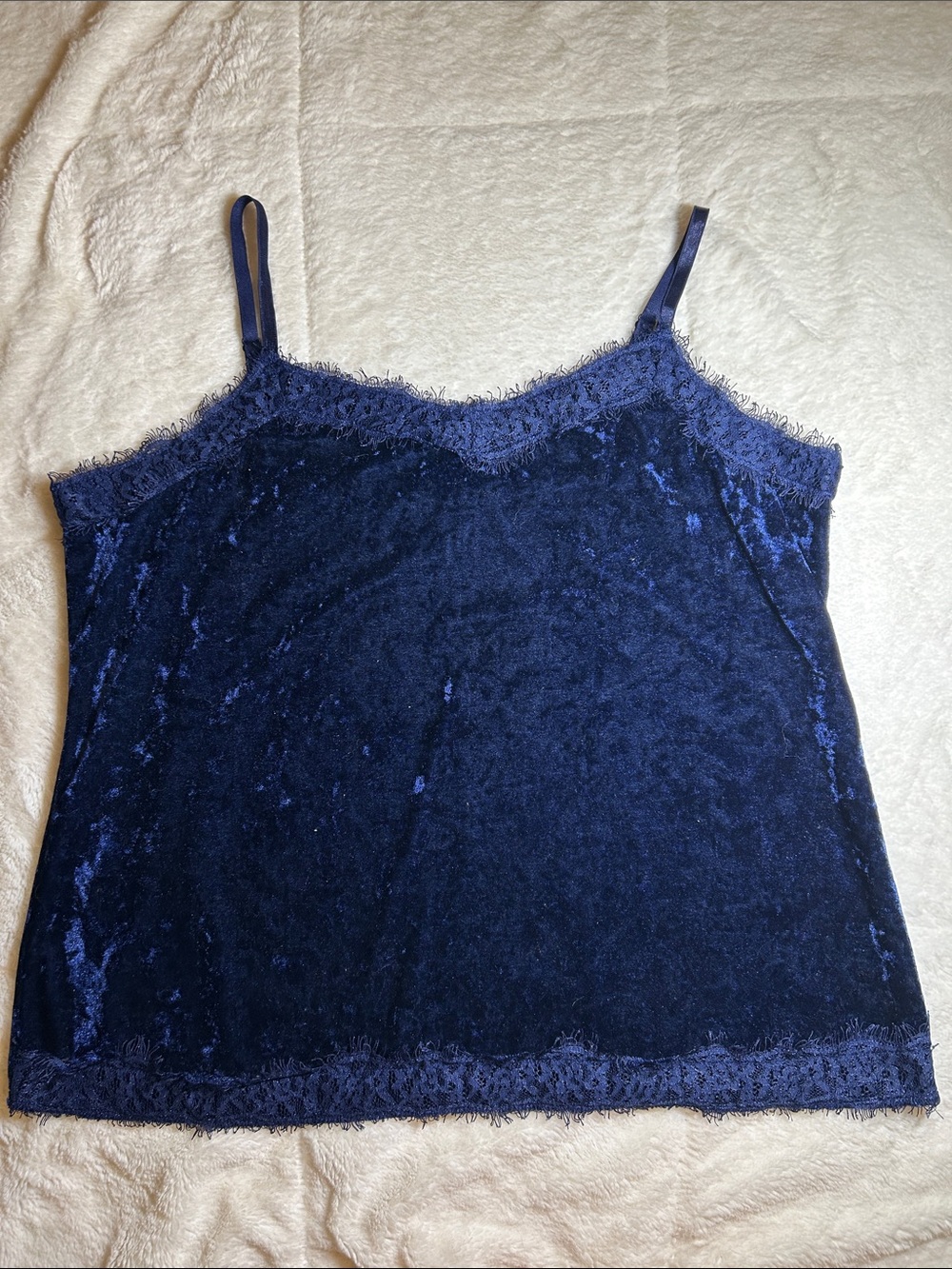 Y2K Navy Velvet Lace Trim Cami Tank 💙